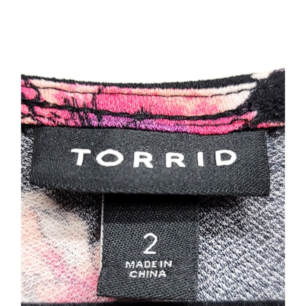 Torrid 2 Black Floral Mini Studio Knit Cold Shoulder Wrap Dress 2X 18 20 - Picture 9 of 12